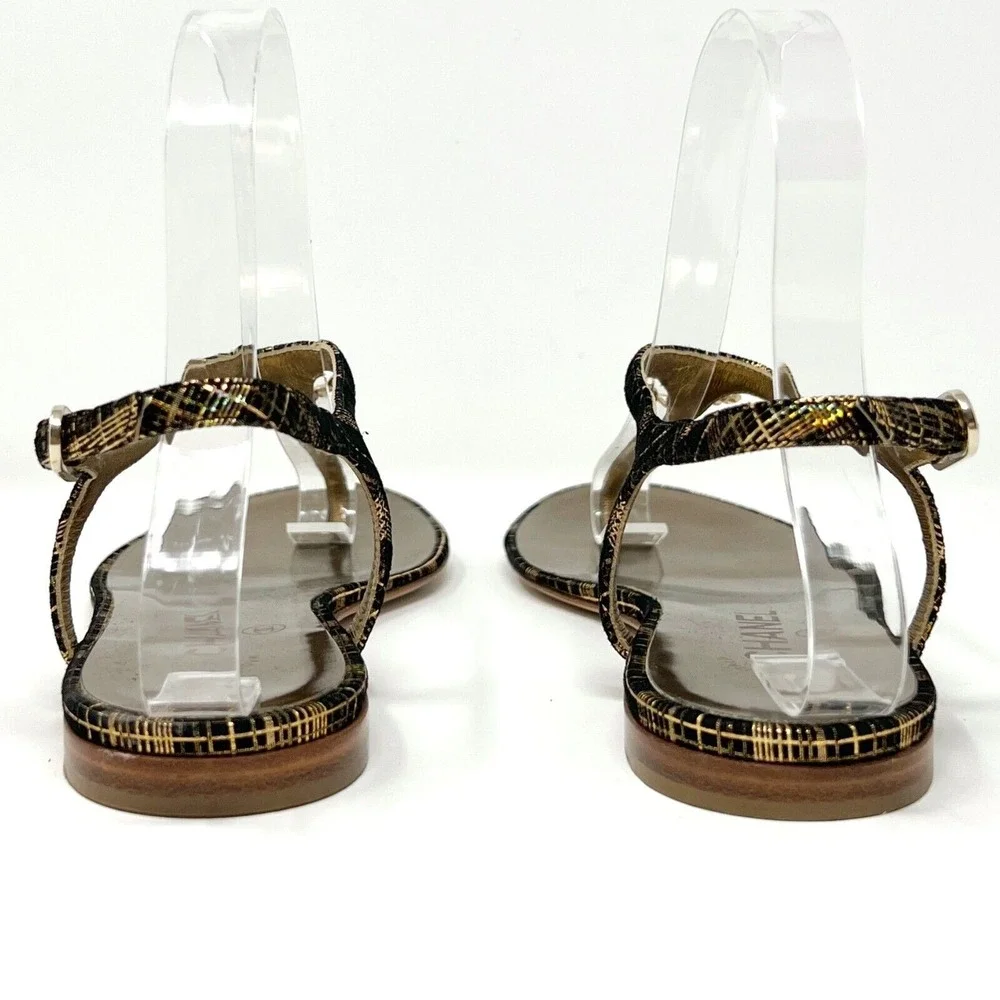 Chanel Logo Gold Embellished Flat Thong Sandals Size EU‎ 37
